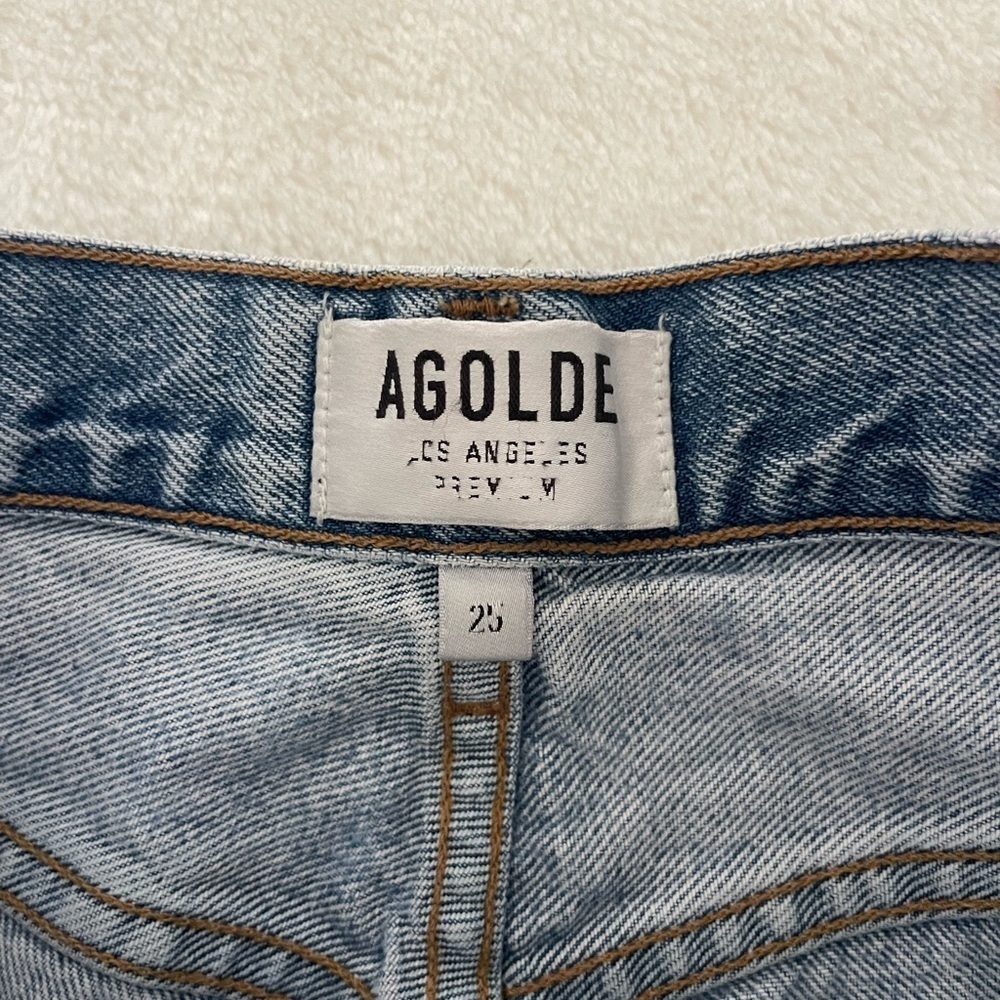 Agolde Riley Light Blue Straight Leg Raw Hem Jeans - Picture 8 of 13